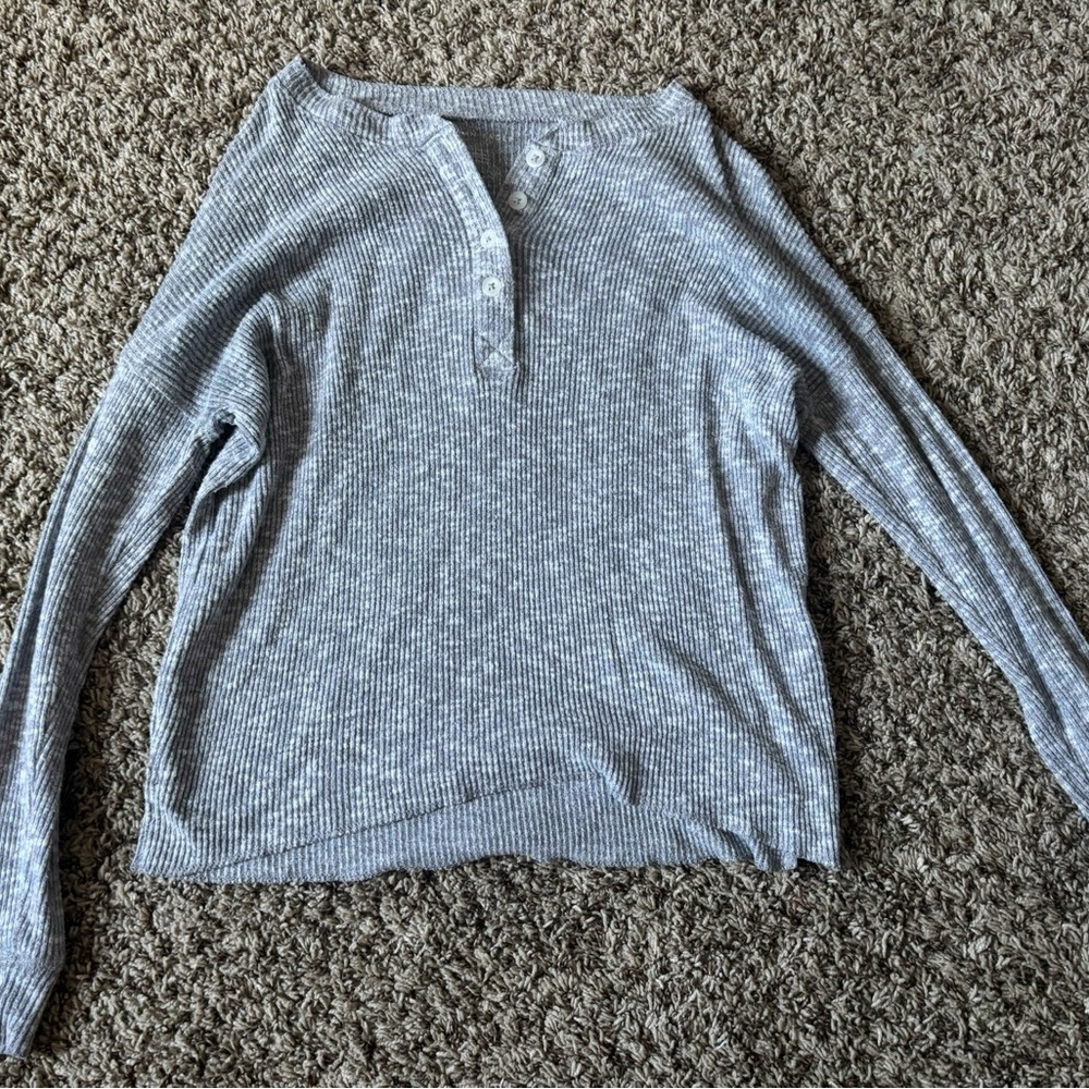 Gray Long Sleeve American Eagle Henley Top